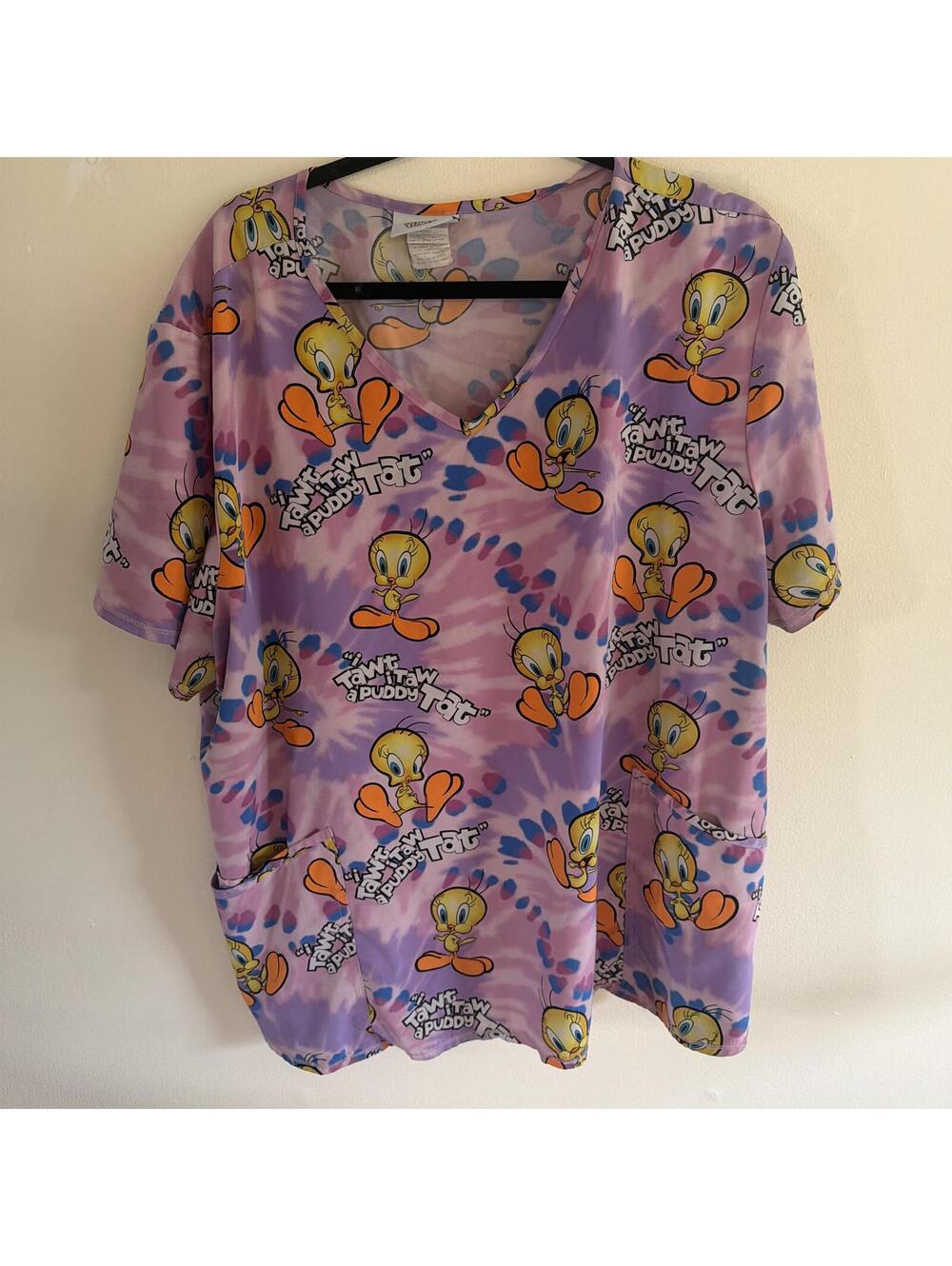 Looney Tunes Tweety Bird Tie Dye Scrub Top 3X